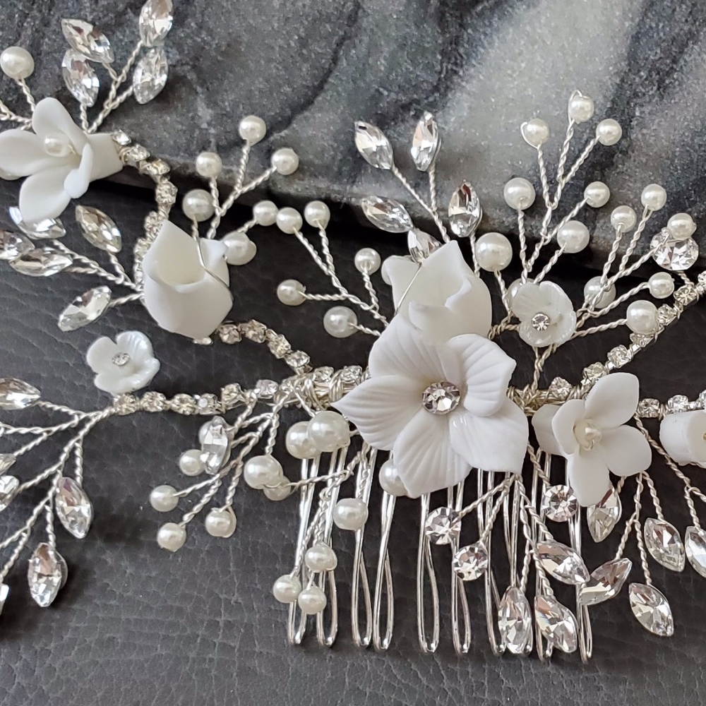 Bride Crystal flower Large Head Hairpieces wedding - Picture 5 of 7